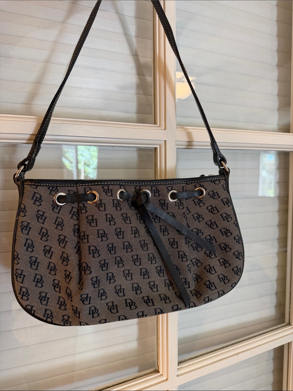 Dooney & Bourke Brown Monogram Shoulder Bag with Black Trim